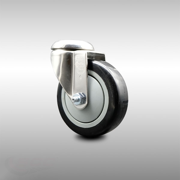 4 Inch 316SS Black Polyurethane Wheel Swivel Bolt Hole Caster